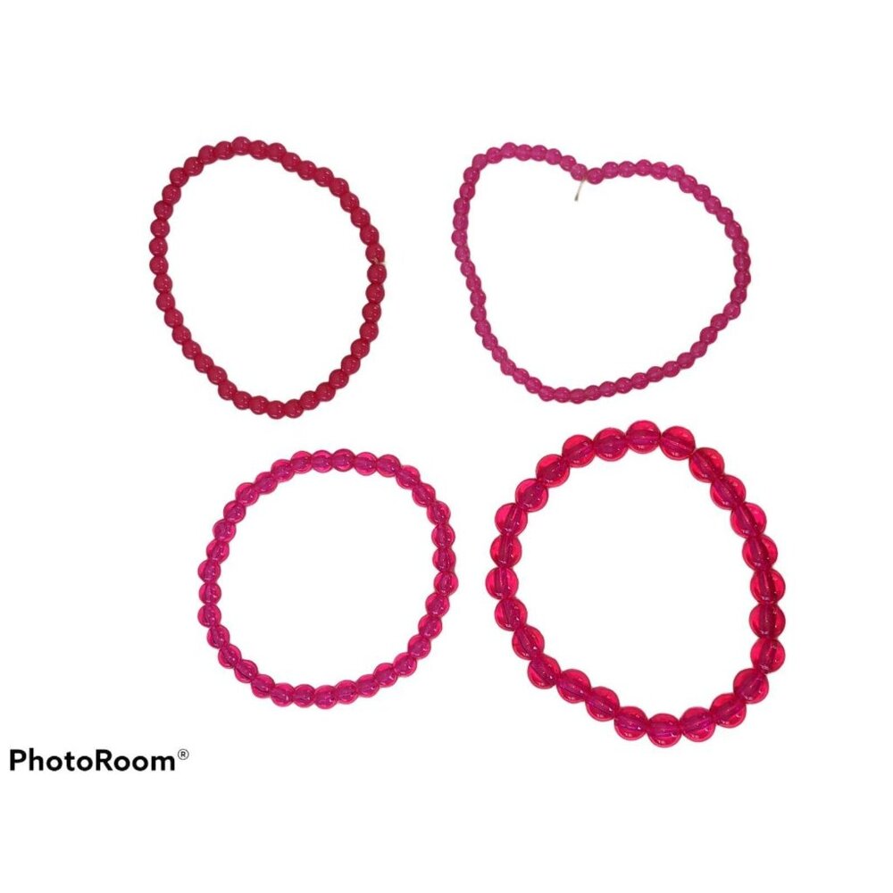 Set Of 4 Pink Beaded Stretch Bracelets Jewelry For Women & Teens